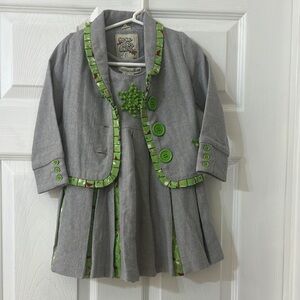 Gray and Green Buttoned Dress Set